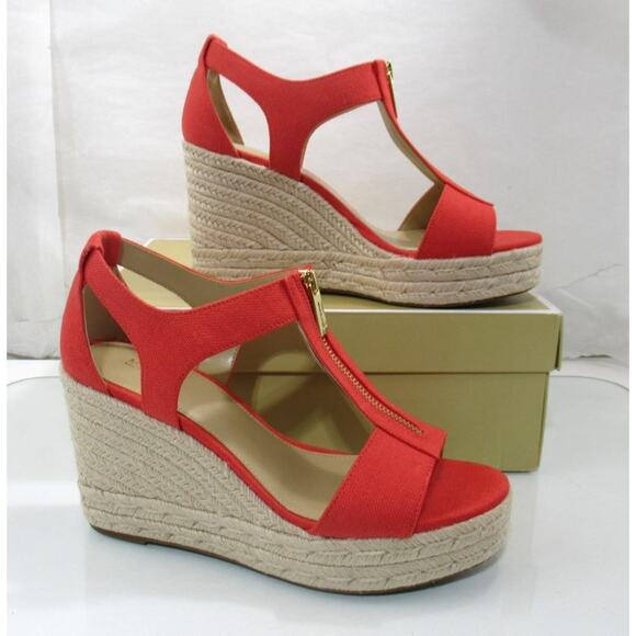 Michael Kors Berkley Mid Platform Wedge Sandals Espadrille Spiced Coral Size 8.5 - Picture 3 of 6
